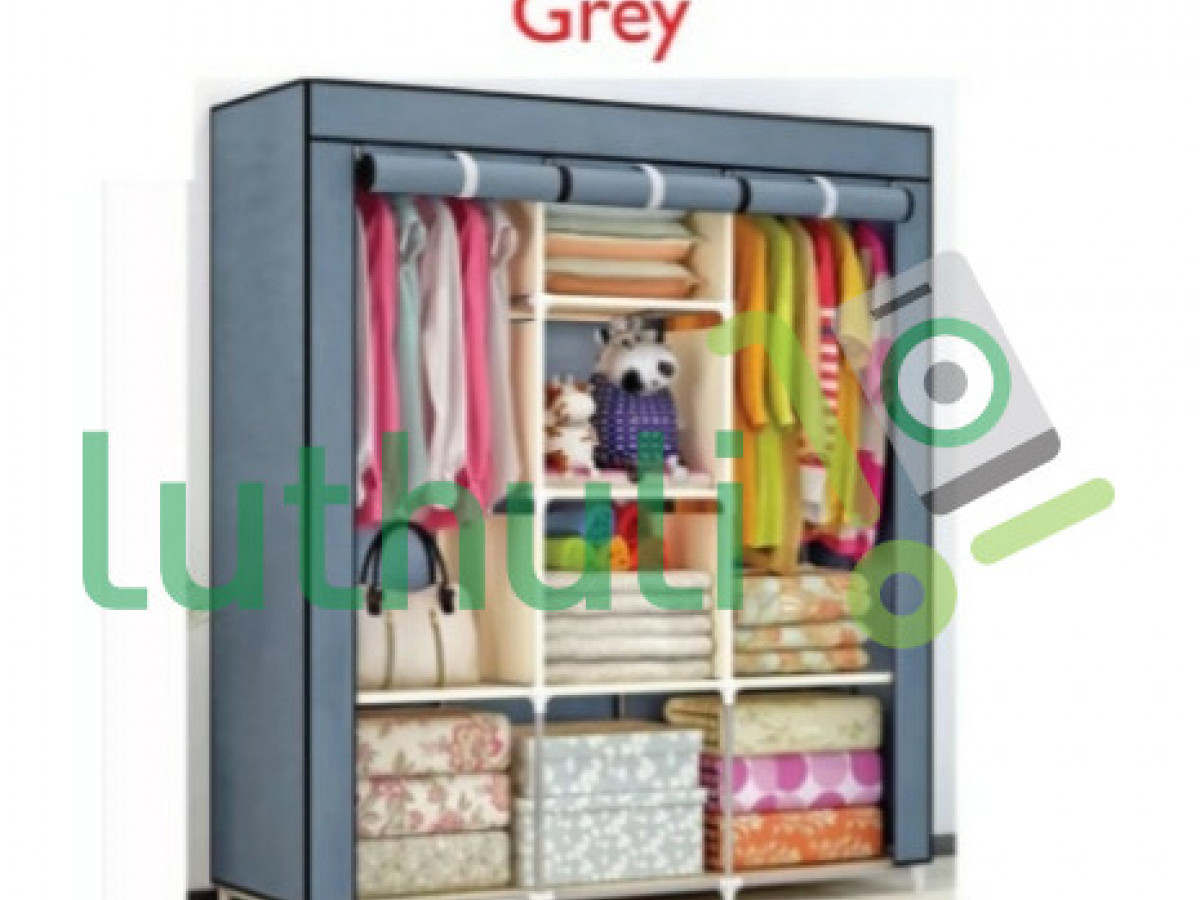 Grey Portable Wooden Wardrobe.